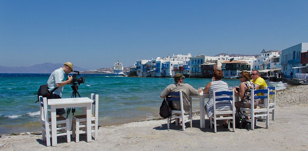 TV Produktion Mykonos Strand Filmarbeiten Kameramann